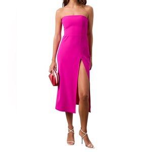 Amanda Uprichard Mandy Strapless Hot Pink Midi Dress NWT XL